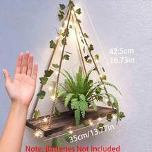 Artificial Ivy LED Light Strip Wall Mounted Shelving Unit, Woven Shelving Rack, Suitable For Bedroom, Bathroom, Living Room, Kitchen, Wooden Hanging Plant Rack For Wall Decor (Batteries Not Included) - Multicolor - View 5