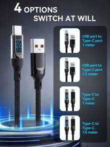 EIGIIS 1/2pcs 120W Super Fast Charging USB A To Type-C Data Cable With LED Display, Matte Texture, Supports Data Sync And PD Fast Charging, 6A High Current, Suitable For Phone - Black, Smartphone And Device Charging Adapter, USB Charging Cable - Black - View 9