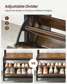 2026-NEW: Coat Rack With Shoe Storage, Hall Tree With Bench, 9 Hooks And Top Shelf, For Hallway, Bedroom, Industrial Style, Rustic Brown And Ink Black HSR405B01 - Brown - View 3