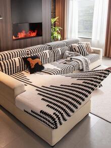 1 pièce Housse de canapé en velours de coton doux Automne/Hiver, enveloppe élastique extensible, housse de canapé confortable et chaude toute saison, style minimaliste Ins, adaptée aux animaux de compagnie, lavable en machine, convient aux canapés en L 1/2/3/4 places dans le salon, la chambre, le bureau - Noir - Voir 8