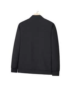 Men's Black Baseball Jacket, Stand Collar Design, Versatile For Outdoor Sports - Black - View 3