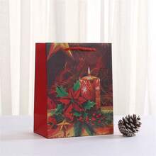 34/68/102pcs Vintage Red Christmas Star Gift Paper Bags With Handles, Poinsettia Candle Xmas Holiday Gift Wrapping Bags, Includes Christmas Stickers - Multicolor - View 8