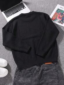 Teen Boys Halloween Spider Pattern Pullover Sweater, Vintage Hip Hop Spider Web Jacquard Knit Top - Black - View 8