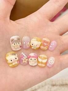 1pc Vintage Cartoon Cute Pet Bear Glasses Frame 3D Nail Art Silicone Mold - Clear - View 5