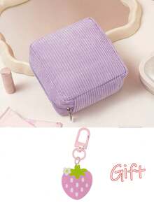 Corduroy Sanitary Napkin Storage Bag, Multifunctional Portable Large Capacity Organizer, Cosmetic & Coin Pouch, Cute Travel Accessory, Suitable For Girls And Women - Multicolor - View 12