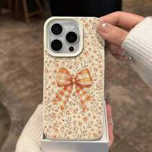1 buah Casing Ponsel Bahan TPU Motif Bunga Kotak-kotak Oranye Lembut Musim Gugur Cocok Untuk iPhone 17 Pro Max/17/16 Pro Max/15/13/12/11/ S20 FE/A15/S24/A55/ Note 11/Note 12/Note 13 Pro Pelindung Ponsel Soft Shell Anti-Jatuh Cakupan Penuh - Putih - View 3