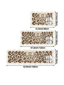 DAJIANG 1pc Leopard Print Bow Oval Long Rug, Suitable For Bathroom, Kitchen, Outdoor, Hallway, Bedroom, Living Room, Machine Washable, Easy To Clean Entryway Mat, Non-Slip Bedroom Decor Rug Accessory - Multicolor - View 3