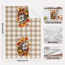 2PCS Kitchen Towel, Autumn Plaid Maple Leaf Hedgehog Pattern, 40*60cm Rectangular Microfiber Kitchen Towel, Dishcloth, Tablecloth, Hand Towel, Kitchen Decor, Home Decor, Neighbor Housewarming Gift, Kitchen Napkin And Dishcloth, Home Decor, Gift, Perfect For Kitchen And Bathroom Use - Light Grey - View 4