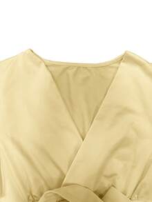 Elegant Fashion Cross V-Neck Waist Tie Design Women's Long Sleeve Top, Autumn/Winter New Style, Suitable For Daily Commute Wear - Yellow - View 7