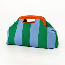 New Fashion Colorblock Striped Knit Handle Tote Bag, Foldable Clutch, Women's Wallet, Suitable For Party, Travel, Campus Daily Use - Color-blocked Stripes - View 20