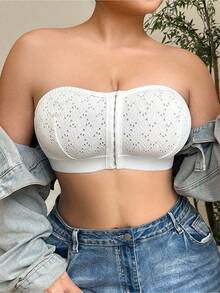 Women's Plus Size Wire-Free Padded-Free Mesh Front Closure Bandeau - White - View 4