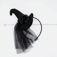 1pc/Halloween Black Tulle Witch Hat Headband, Holiday Party Cosplay Costume Photo Prop Headpiece - Black - View 2
