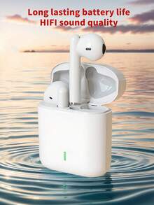Tai nghe Bluetooth không dây tích hợp micro, âm thanh stereo bass sâu, đàm thoại rõ nét, hộp sạc di động, thời lượng pin lên đến 24 giờ, kết nối ổn định, tương thích với iPhone và điện thoại Android, lý tưởng cho nghe nhạc, thể thao, du lịch và sử dụng hàng ngày - trắng - Xem 3