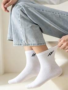 1/5 Pasang Kaos Kaki Katun Pria Warna Polos dengan Tekstur Vertikal Huruf AV, Panjang Setengah Betis, Manset Bergaris, Ramah Kulit, Bernapas, Anti Selip, Tahan Lama, Kaos Kaki Panjang Serbaguna untuk Olahraga, Jalanan, Kasual, Lari, Perjalanan, Pemakaian Sehari-hari, Aneka Warna - MultiWarna - View 2