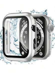 1件時尚新款PC手錶保護殼，適用於Apple Watch 38mm 40mm 41mm 45mm 44mm 42mm 49mm，兼容 Ultra系列 Ultra 9 8 7 6 5 4 3 2 1 SE，防水防刮防撞雙排水鑽手錶保護殼，男女適用 - 銀色 - 查看 1