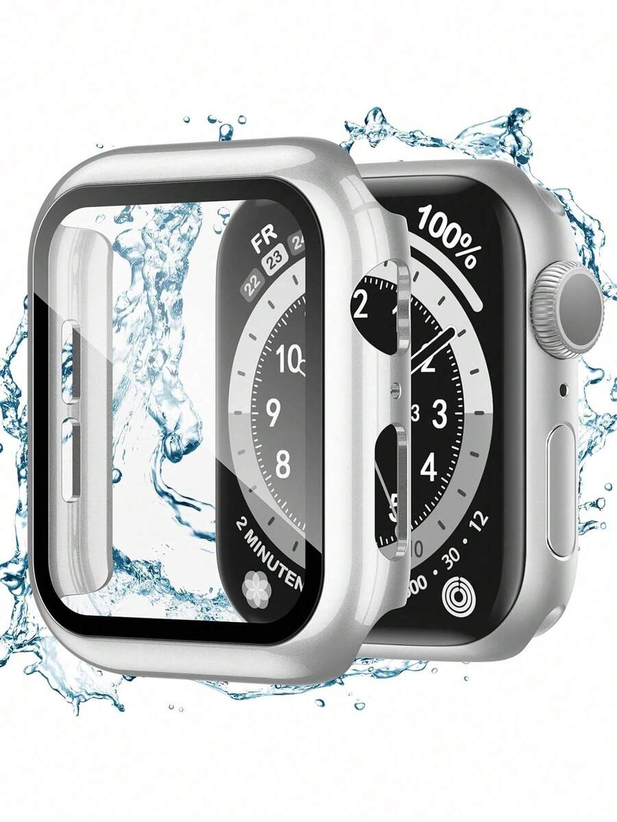 1件時尚新款PC手錶保護殼,適用於Apple Watch 38mm 40mm 41mm 45mm 44mm 42mm 49mm,兼容 Ultra系列 Ultra 9 8 7 6 5 4 3 2 1 SE,防水防刮防撞雙排水鑽手錶保護殼,男女適用 - 銀色 - 查看 1