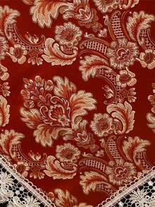 HXARTMIS 1pc Vintage Floral Jacquard Lace Trim Tablecloth, Red Square Decorative Table Cover, Suitable For Coffee Table, Wedding And Holiday Home Decor - Red - View 6