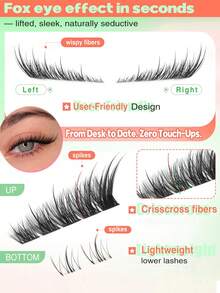 Desliy 4-In-1 Eyelash Cluster Set, Includes Cluster False Eyelashes (Upper And Lower Lashes), Eyelash Glue (Bonding And Sealing), Remover, Tweezers, Suitable For Beginners DIY At Home, Applicable For Wedding/Daily/Travel/Gift, Single Cluster False Eyelashes - Mint Green - View 3