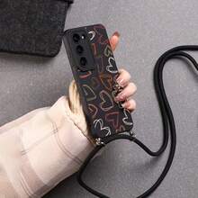 Convenient Lanyard Phone Case With Multifunctional Adjustable Lanyard And Crossbody Strap, Pupil Black Minimalist Heart Design, Easy-To-Use TPU Shockproof Protective Case Compatible With Apple Phones - Multicolor - View 5