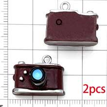 2/10pcs Gantungan Kunci Kamera Mini Vintage Resin Retro untuk Pembuatan Perhiasan DIY Gelang Kalung Anting Gantungan Kunci Tema Perjalanan - Coklat - View 10