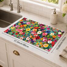 1pc Colorful Floral Pattern Dish Drying Mat, Fresh Pastoral Style, Quick-Drying Absorbent Material, Delicate Printed Design, Waterproof Stain-Resistant Non-Slip Countertop Protector, Suitable For Daily Kitchen, Dish Drying, Gatherings And Home Countertop Decor - Multicolor - View 9