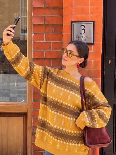 Atasan Rajut Garis-Garis Kuning Vintage Wanita, Lengan Panjang Regular Fit Elastisitas Tinggi, Cocok untuk Pakaian Musim Gugur/Dingin, Atasan Musim Dingin Wanita, Musim Dingin/Musim Gugur, Pakaian Musim Dingin Wanita, Pakaian Musim Dingin, Pakaian Musim Gugur Wanita, Pakaian Liburan Wanita, Pakaian Liburan Wanita, Halloween, Kembali ke Sekolah, Atasan Elegan Wanita, Meksiko N