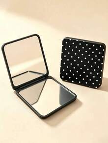 New Polka Dot Print Portable Square Makeup Mirror, Double-Sided Square Makeup Mirror, Women's Foldable Makeup Mirror, Compact Minimalist Makeup Mirror, Mini Makeup Mirror Suitable For Wallet And Travel - Multicolor - View 8