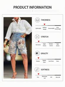 GLOURI Women's Light Blue Denim Distressed Shorts - 3D Lace Flower Embellishments & Ripped Fringe Hem | Sweet-Edgy Mix Style For Daily Hangouts - 藍色 - 查看 10