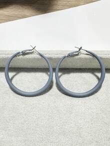 1pair European And American Fashionable Simple Style Round Geometric Open Paint Earrings For Women, Gift For Festivals And Daily Wear - Grey - View 1