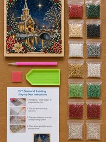 1pc Christmas Pearl Diamond Painting Kit With Frame, Christmas Pearl Beading Handmade, Gemstone Diamond Stickers Home Wall Decor, Relaxing Creative Hobby 20*20cm - A - View 7