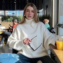 Fall/Winter Casual High Neck Knit Pullover Sweater, Elegant Going Out Business Loose Fit Top - Apricot - View 4