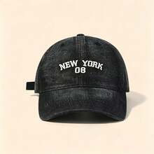 1pc NEW YORK 08 Letter Embroidered Denim Baseball Cap Washed Adjustable Soft Brim Casual Sun Hat Unisex Outdoor Sports Cap - Multicolor - View 9