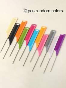 Professional Tail Comb Set, Includes Tail Comb, Parting Comb, Stainless Steel Tail Comb, Anti-Static Comb, Braiding Comb, Fine Tooth Tail Comb, Highlight Comb, Multi-Functional, Suitable For Normal Hair, Candy Colored Hair, Ideal For Bridal Hairstyles, Hair Salons, Salons And Home Use. - Multicolor - View 10