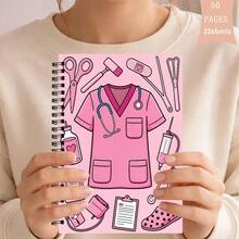 1PC A5 This Notebook Features A Pink Nurse-Themed Cover, Sized 5.7X8.2 Inches, Containing 50 Pages/25 Sheets Designed For Smooth Writing, Perfect For Nurses To Document Patient Details. It Makes A Great Gift For Nursing Professionals - Rectangle - View 8