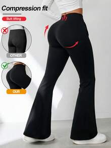 Women's Slimming Sweatpants Tummy Control Butt Lifting Pockets Pants Workout Yoga Gymnastics Outdoor Leggings Flared Tight - Black - View 6