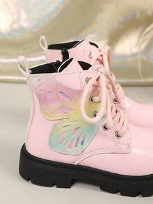 1 Pair Pink Glitter Wing Decor Simple Fashion Boots For Girls, Autumn/Winter, Toddler/Little Kids - Pink - View 5
