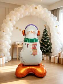 1pc Standing Snowman With Scarf Aluminum Foil Balloon, Christmas Party Indoor Scene Decoration, Photo Prop Holiday Decor - Standing Snowman With Scarf - View 4
