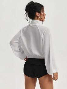 Short Mesh Sports Jacket, Striped Stand Collar Zipper Long Sleeve Sheer Sports Outerwear - White - View 2