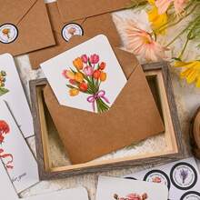 6 Pcs Premium Floral Greeting Cards Set With 6 Envelopes & 6 Seal Stickers, Handwriteable DIY Blank Note Cards For Holiday Gift Party Invitation Wedding Decor Stationery Supplies - Flower - View 7