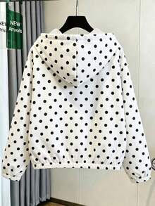 Tween Girls' Casual Fashion Polka Dot Design Zip-Up Hooded Long Sleeve Jacket, Autumn/Winter - White - View 2