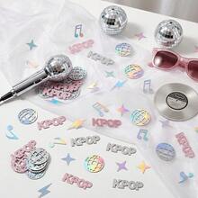 100pcs, Pink K-POP Music Theme Desktop Confetti, Rainbow Color Musical Notes, Silver Glitter Disco Ball, Silver Retro Disco Party Decoration Confetti, Suitable For Birthday, Music Festival, Bachelorette Party Decoration - Pink + Silver - View 2