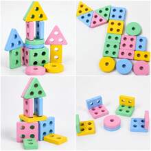 Montessori Wooden Educational Toy Stackable Shapes And Colors - Multicolor - View 4