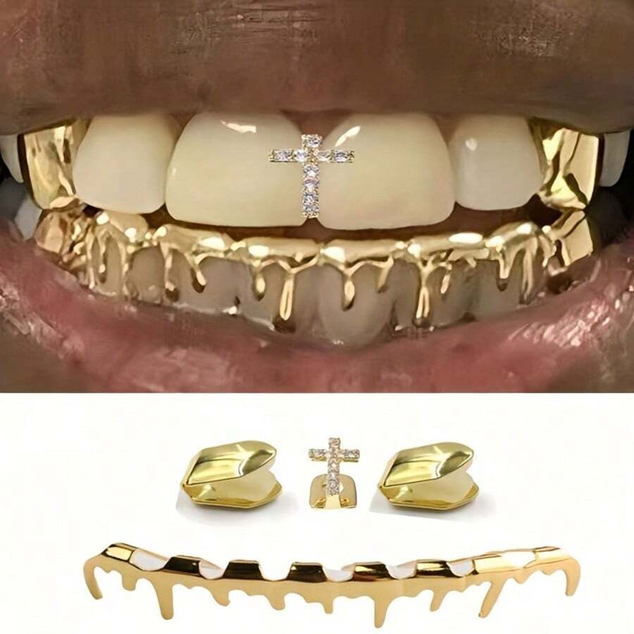 1 buah Grillz Hip Hop Bentuk Tetesan Air 8 Gigi, Set 4 Buah Grillz untuk Properti Panggung - MultiWarna - View 1
