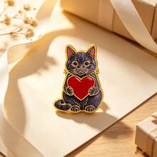 Cute Heart Holding Cat Enamel Pins Set, Lovely Kitten Lapel Brooches, Pet Animal Badges For Jackets Backpacks Hats, Sweet Jewelry Gifts For Cat Lovers - Multicolor - View 10