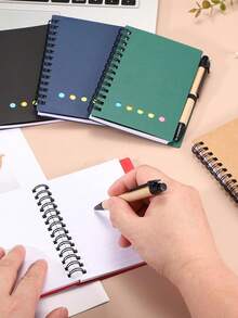 Juego de cuadernos de bolsillo con espiral, notas adhesivas y bolígrafo, cuaderno pequeño de 3.9 x 5.1 pulgadas con líneas, pestañas de índice de notas adhesivas de 6 colores surtidos, adecuado para uso de oficina y negocios - Set de libretas de espiral de 5 orificios - Ver 6