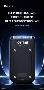 Kemei KM-T68 Electric Shaver With Sideburn Trimmer, Compact Type-C Rechargeable Men's Electric Razor, Affordable Portable Reciprocating Facial Beard Trimmer, Powerful Motor, Suitable For Daily Use, Gift For Men - Black - View 4