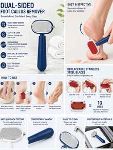 1 Set Double-Sided Foot Callus Remover, Replaceable Stainless Steel Blade Foot Scraper, Portable Manual Dead Skin/Corn Remover, Heel Exfoliating Pedicure Tool, Suitable For Thick Hard Cracked Skin, Includes Foot File And Replacement Heads - Regular Model - View 3