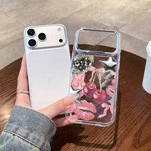1pc Fashion Bow Cherry Multi-Element Pattern Colorblock Wavy 2-In-1 Acrylic Material Shockproof Phone Case, Skin-Feel, Electroplated Lens Frame, Transparent Phone Protective Case, Suitable For IPhone17promax/IPhone16 15 14 13 12 11/ S26ULTRA/S25ULTRA/S24ULTRA/ A58/A60/A78/ C53/C85/C71/C75/Honor Series. - Clear - View 5