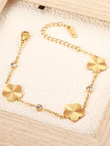 1pc Minimalist Laser Clover Bracelet For Girl, Light Luxury Niche Design, Versatile Delicate Hand Accessory - Gold - View 4