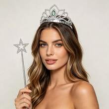 5 Sets Silver Star Wand And Maple Leaf Crown Costume Accessory Set, Includes 5 Silver Star Wands And 5 Maple Leaf Crowns, Princess Birthday Party, Role Play Costume, Multi-Color Versatile Holiday Decoration Props,Halloween - Silver - View 3